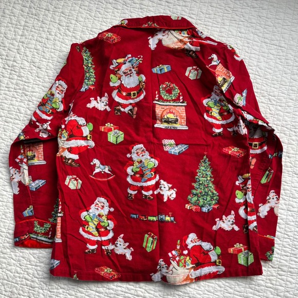 Nick & Nora Pajama Set Womens Christmas Red Cotton Flannel Santa Medium - Picture 3 of 6